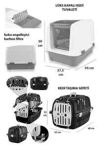 Lüks Kapalı Kedi Tuvaleti Taşıma Sepet Yatak Tırmlama Paspas 3 Katlı Oyunck Kedi Başlangıç Seti